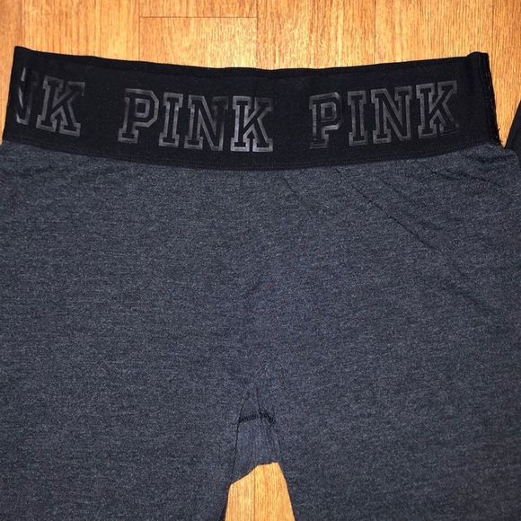 VS PINK Cropped Mesh MARL Black/Pavement Grey Leggings size Medium - Picture 2 of 7